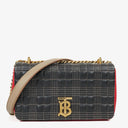 Burberry Small Lola Black/Red/Camel Quilted Leather Check Block