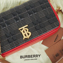 Burberry Small Lola Black/Red/Camel Quilted Leather Check Block