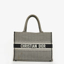 Christian Dior  Canvas Black White Medium Houndstooth Embroidered Book Tote