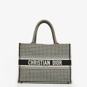 Christian Dior  Canvas Black White Medium Houndstooth Embroidered Book Tote