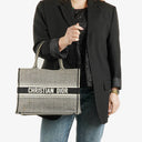 Christian Dior  Canvas Black White Medium Houndstooth Embroidered Book Tote