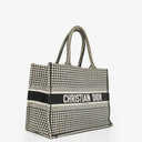 Christian Dior  Canvas Black White Medium Houndstooth Embroidered Book Tote