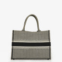 Christian Dior  Canvas Black White Medium Houndstooth Embroidered Book Tote