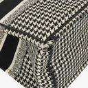 Christian Dior  Canvas Black White Medium Houndstooth Embroidered Book Tote