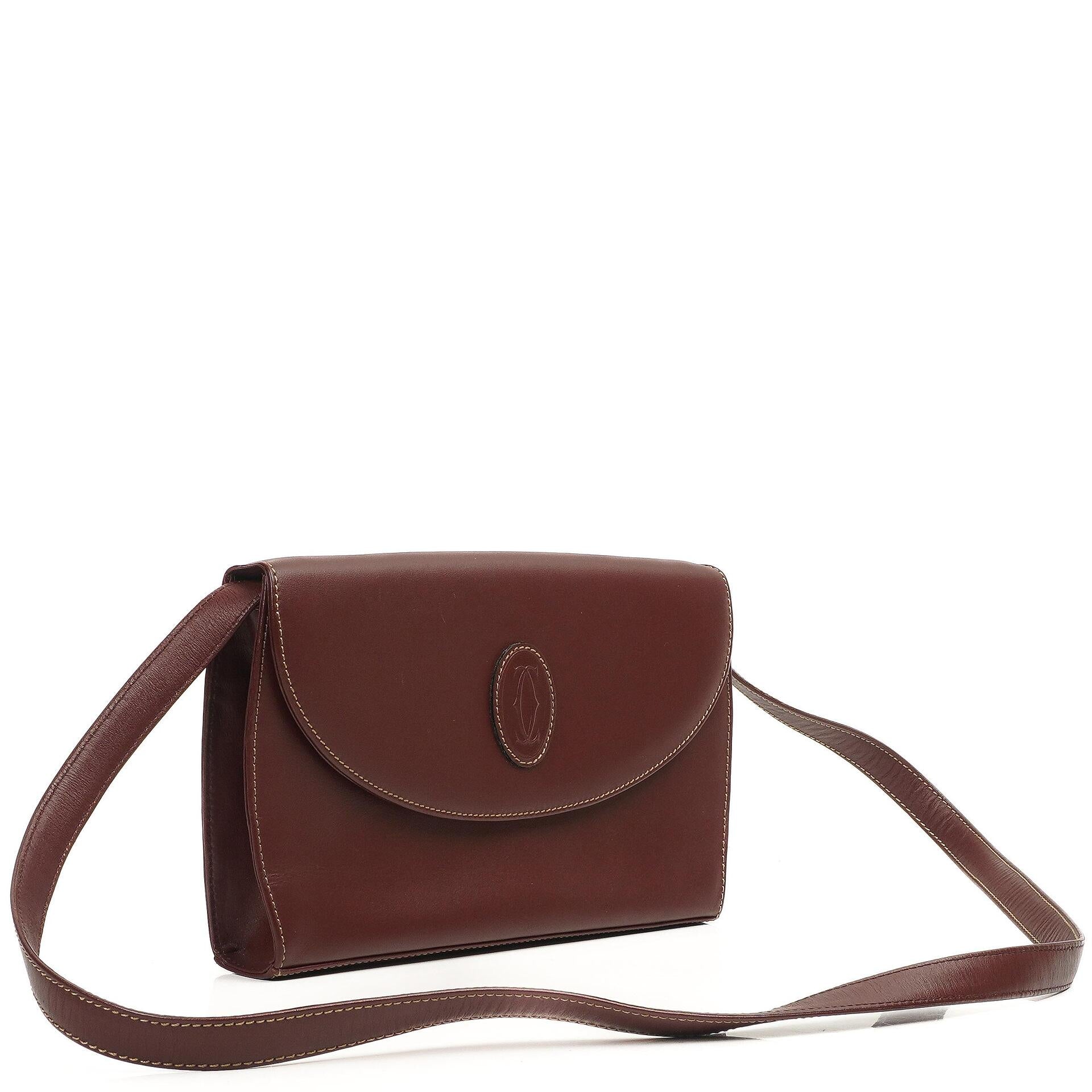 Cartier Must De Cartier Burgundy Leather Shoulder Bag