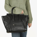 Celine Black Grained Leather Mini Luggage Tote Bag