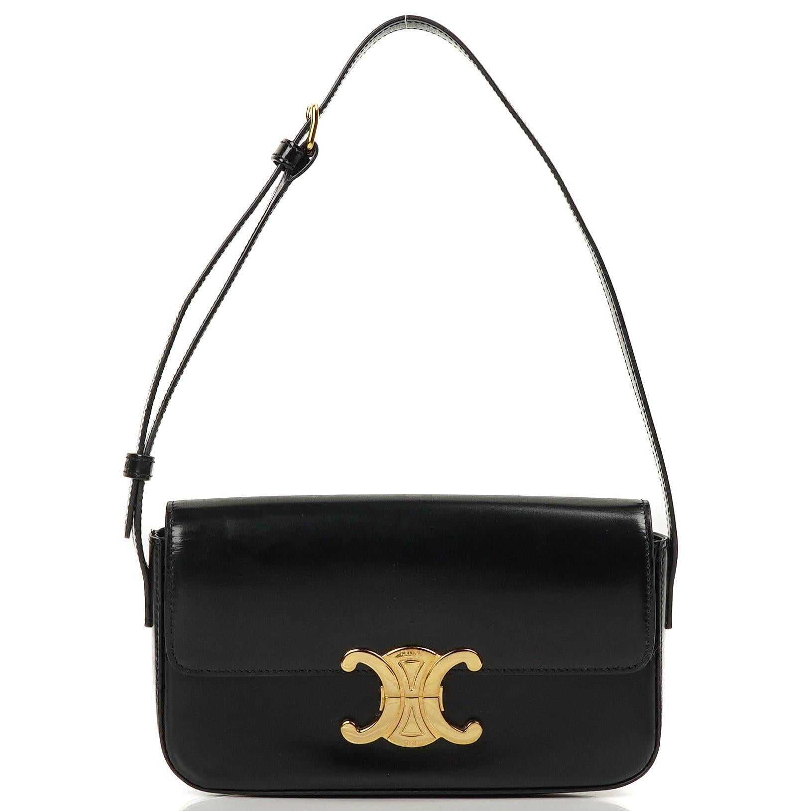 Celine Claude Long Triomphe East West Shoulder Bag Shiny Calfskin