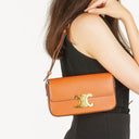 Celine Claude Tan Calfskin Long Triomphe Shoulder Bag