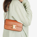 Celine Claude Tan Calfskin Long Triomphe Shoulder Bag