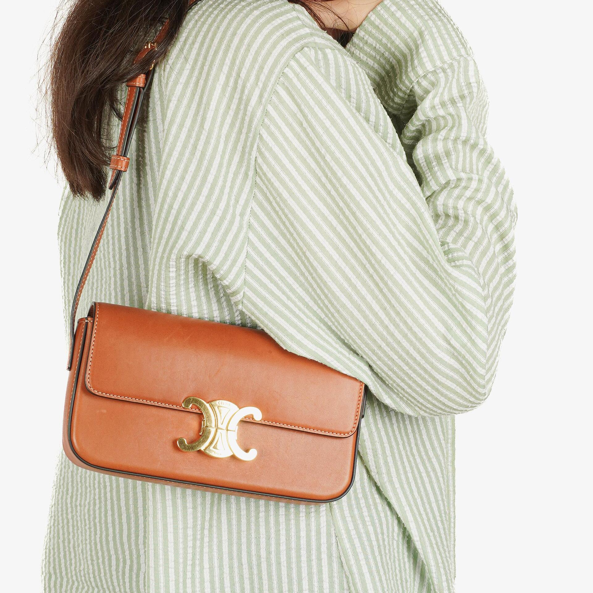 Celine Claude Tan Calfskin Long Triomphe Shoulder Bag
