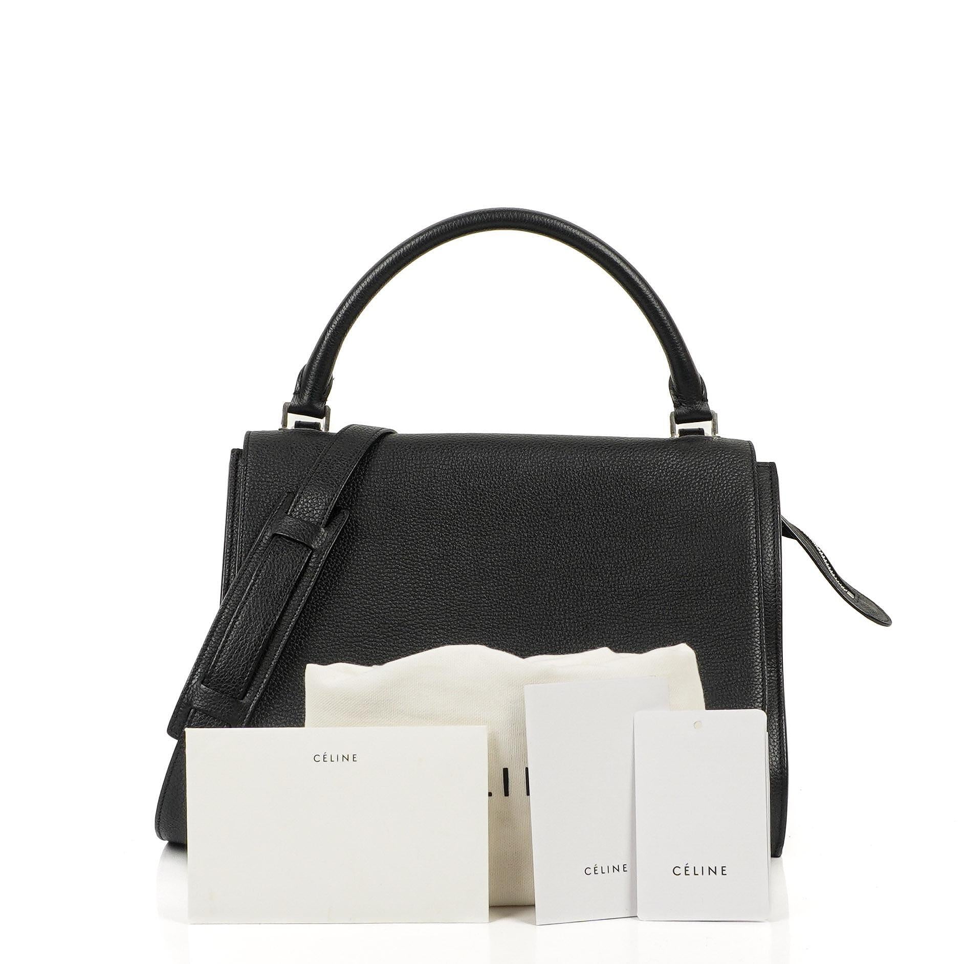 Celine Medium Trapeze Black Calfskin Leather And Suede Handbag