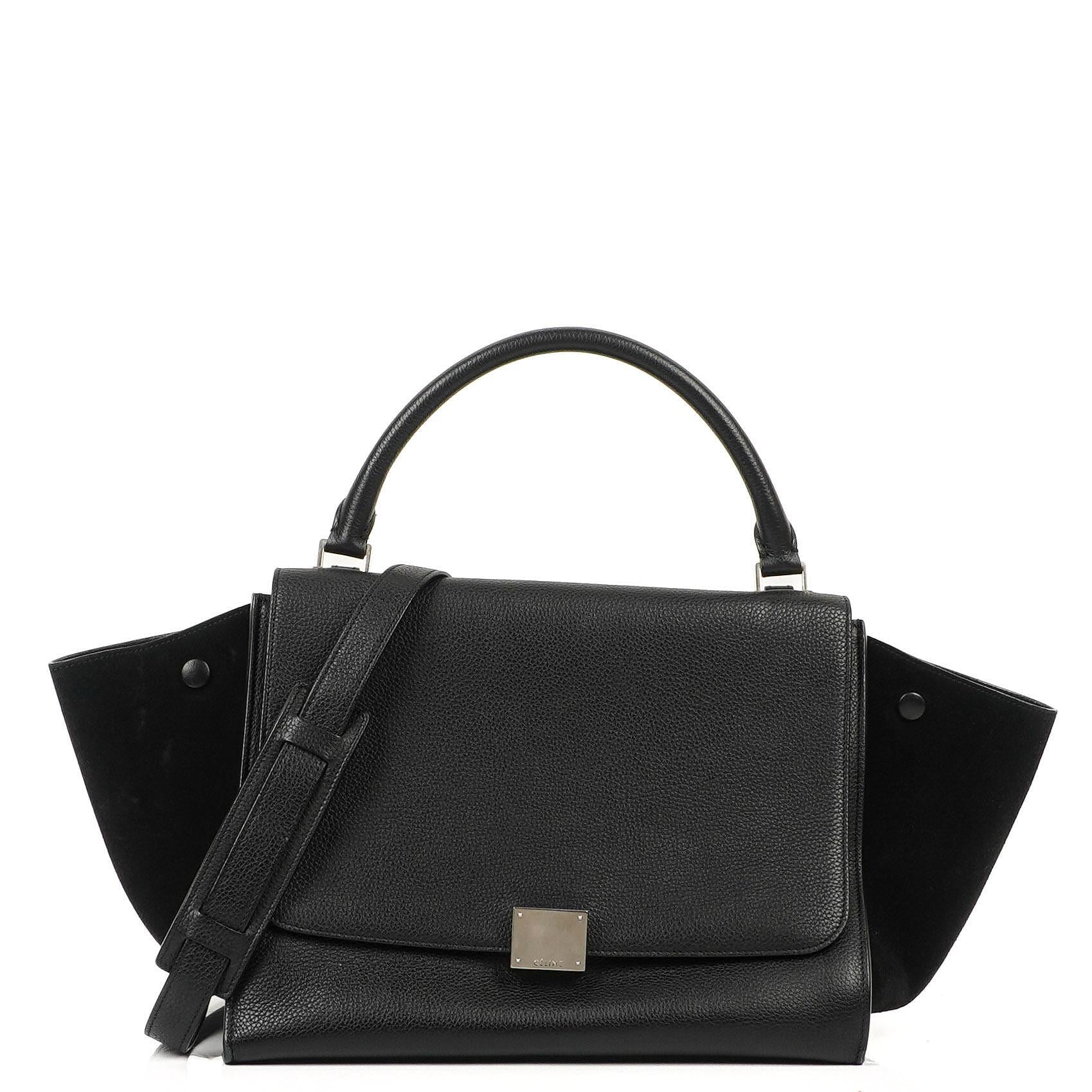Celine Medium Trapeze Black Calfskin Leather And Suede Handbag
