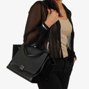 Celine Medium Trapeze Black Calfskin Leather And Suede Handbag