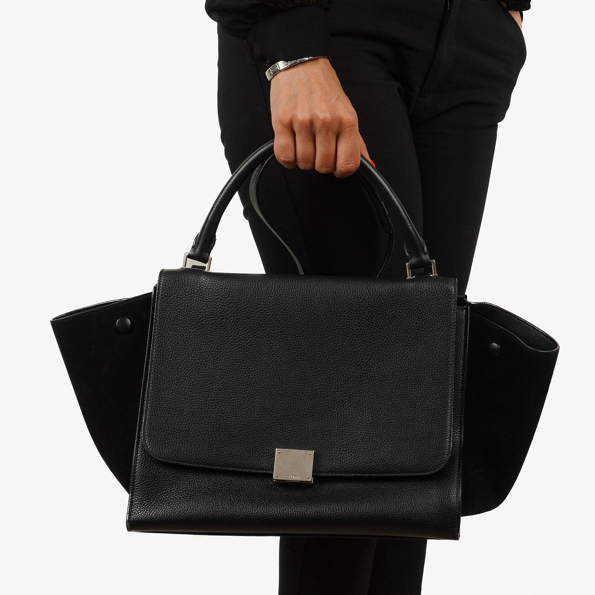 Celine Medium Trapeze Black Calfskin Leather And Suede Handbag
