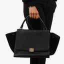 Celine Medium Trapeze Black Calfskin Leather And Suede Handbag