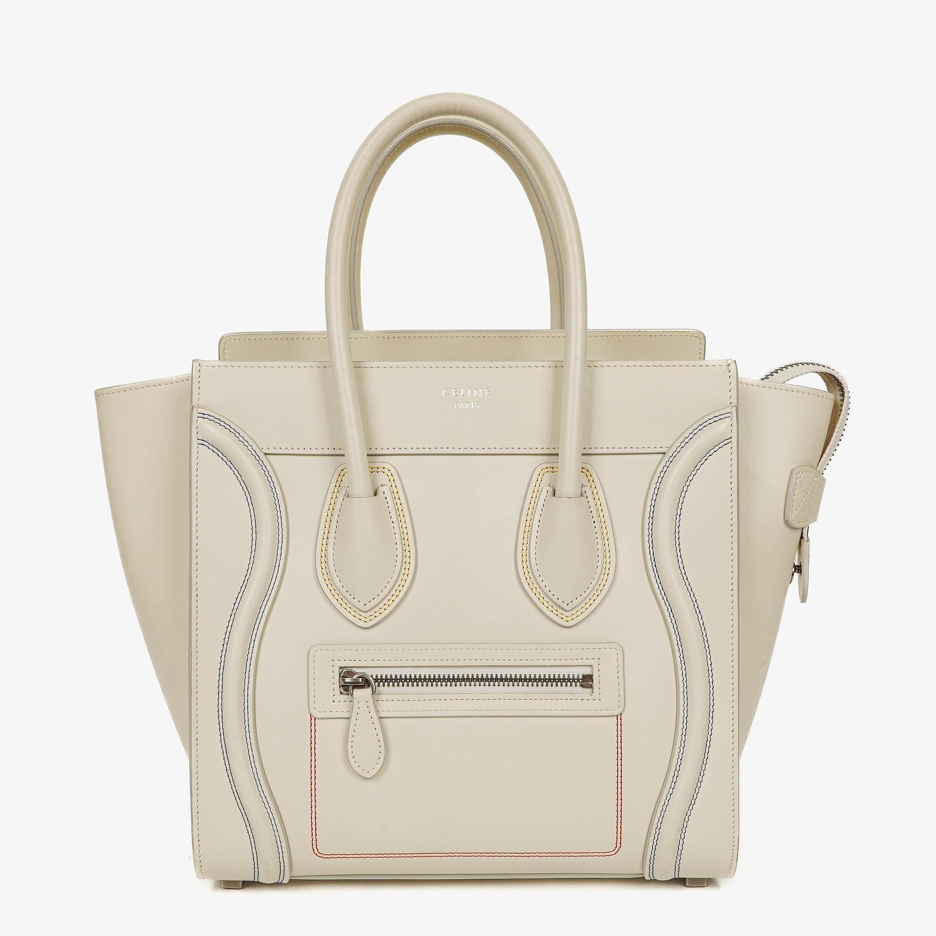 Celine Micro Luggage Cream Calfskin With Multicoloured Stiches Handbag