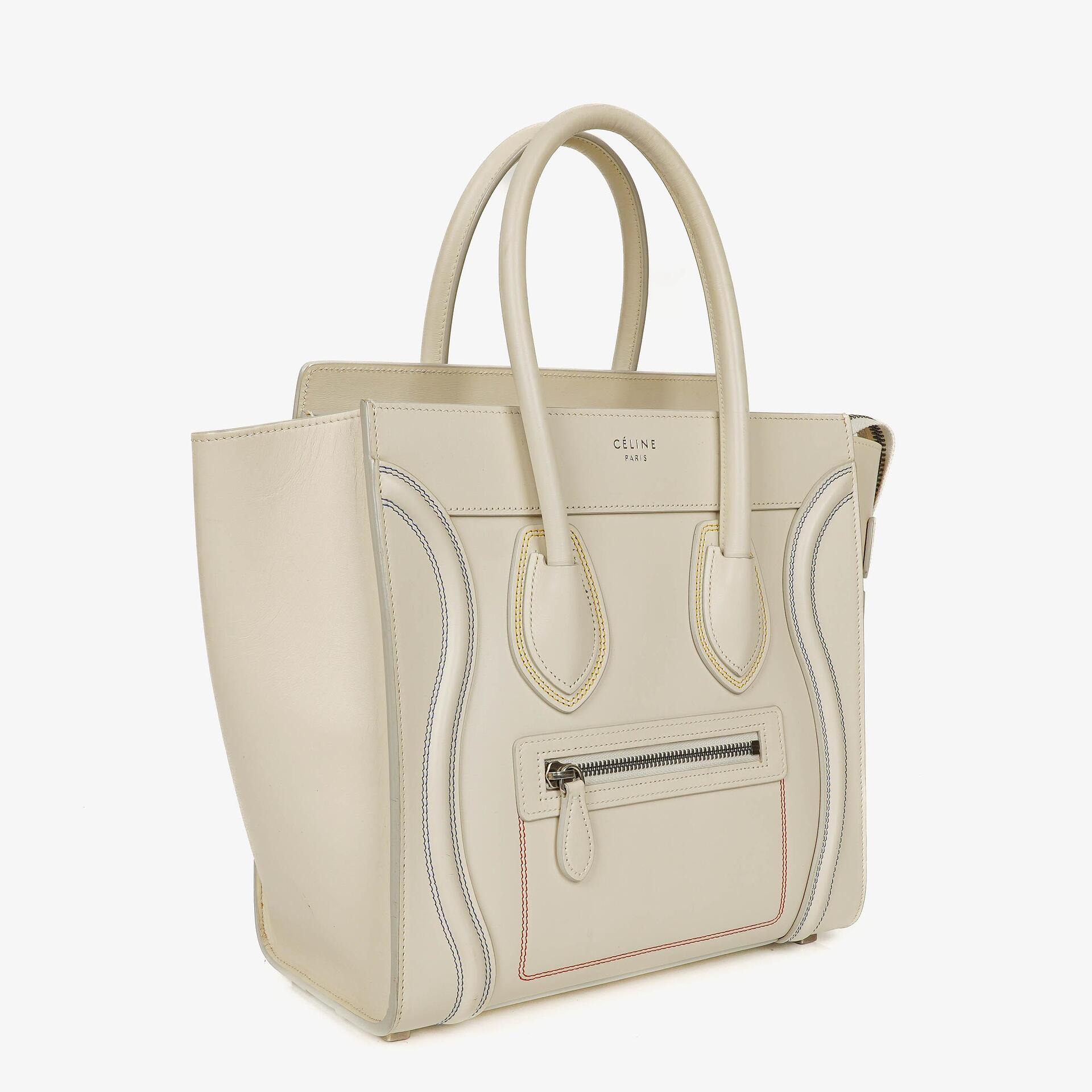 Celine Micro Luggage Cream Calfskin With Multicoloured Stiches Handbag