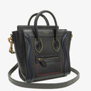 Celine Nano Luggage Shiny Smooth Black Calfskin Multicolor Stitched Handbag