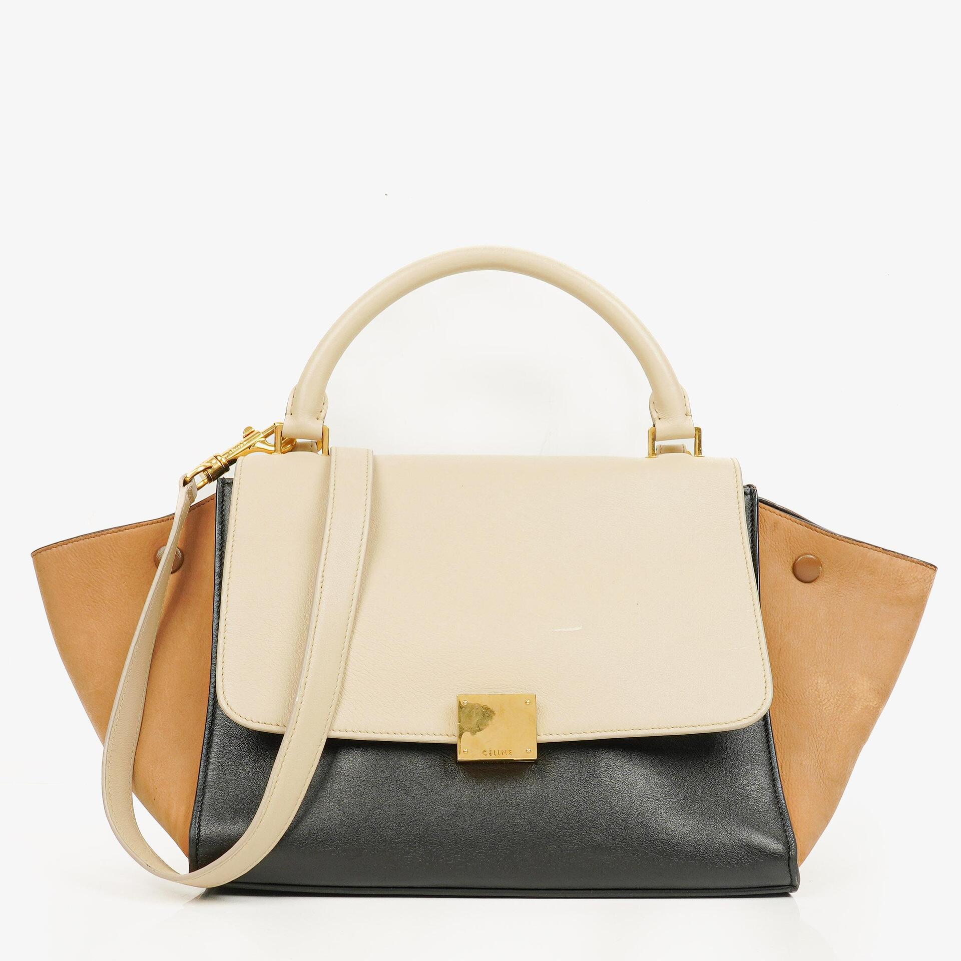 Celine Tri-Color Leather and Suede Small Trapeze Bag