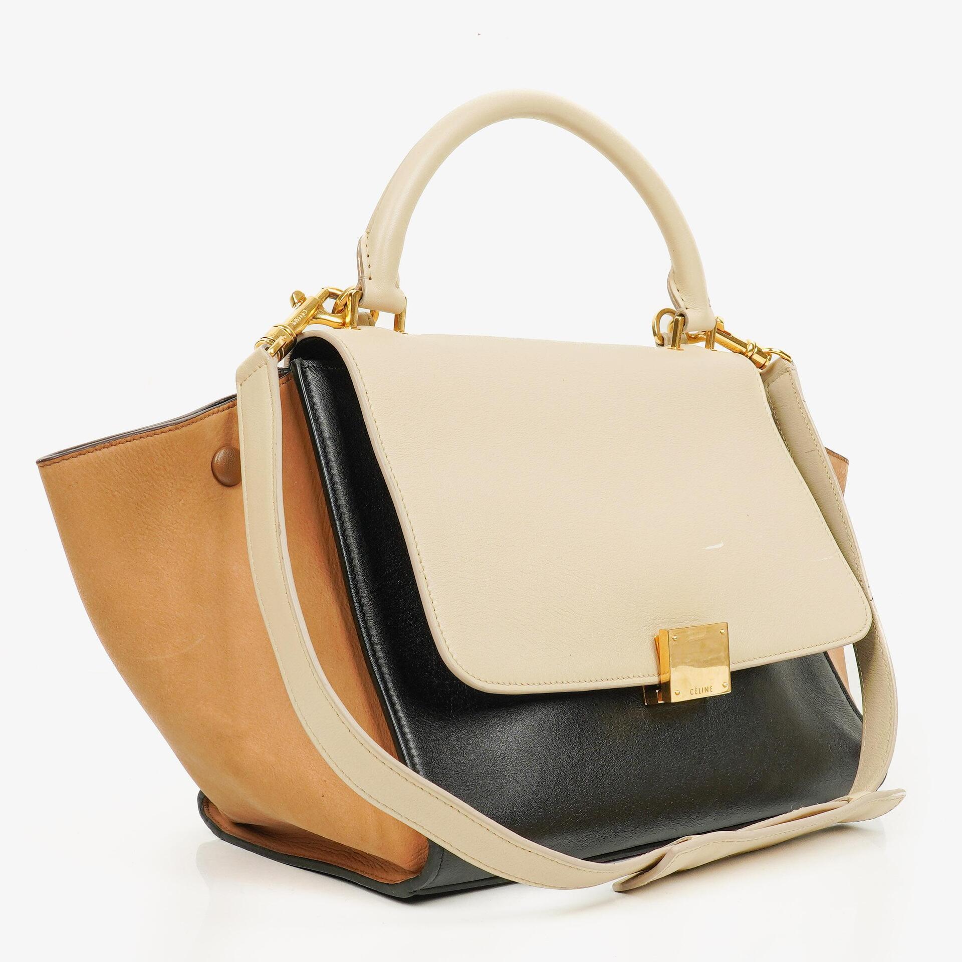 Celine Tri-Color Leather and Suede Small Trapeze Bag