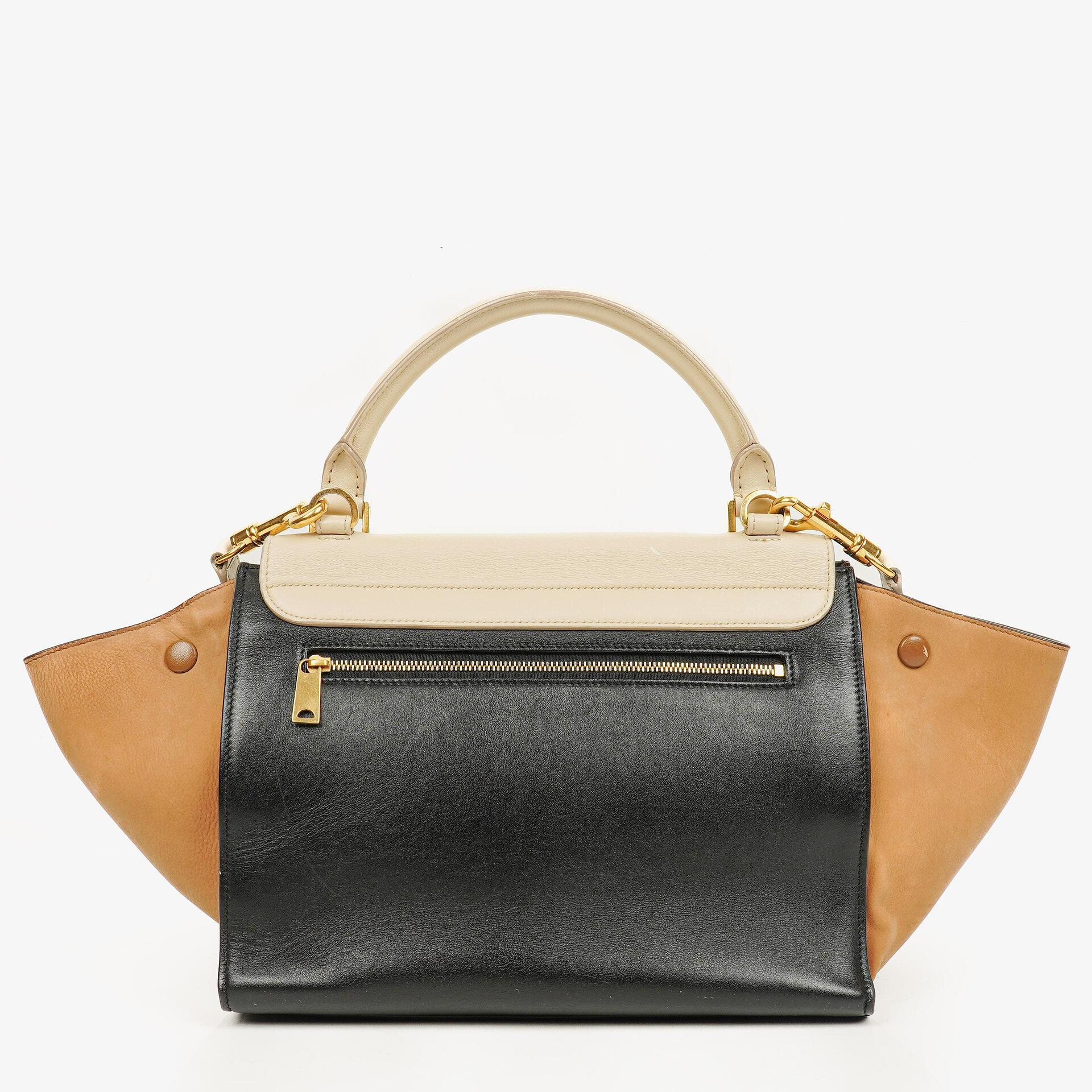 Celine Tri-Color Leather and Suede Small Trapeze Bag