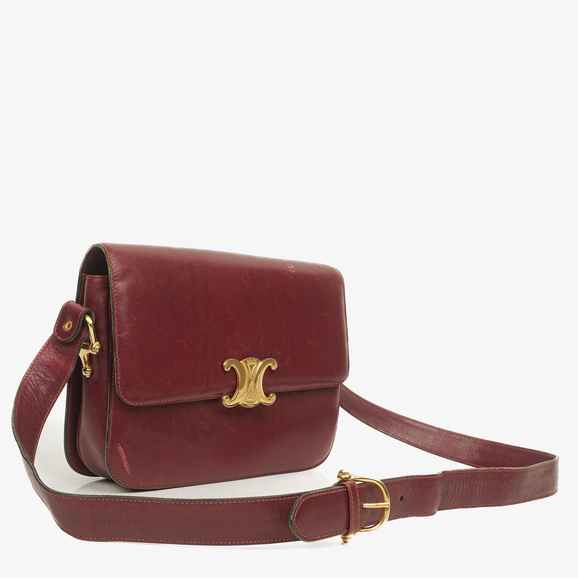 Céline Triomphe Burgundy Shiny Calfskin Shouder Bag