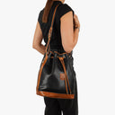 Celine Vintage Black Grained Leather Drawstring Bucket Bag