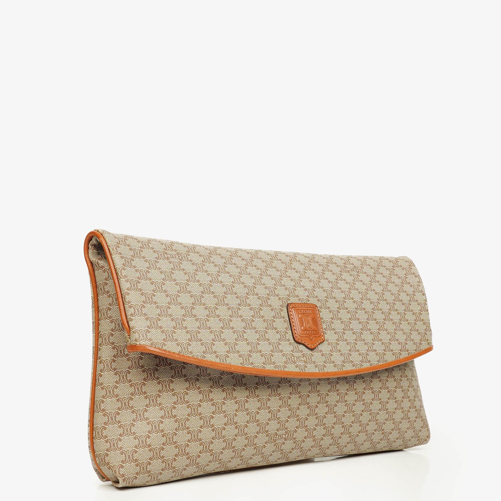 Celine Vintage Macadam Triomphe Beige Clutch Bag