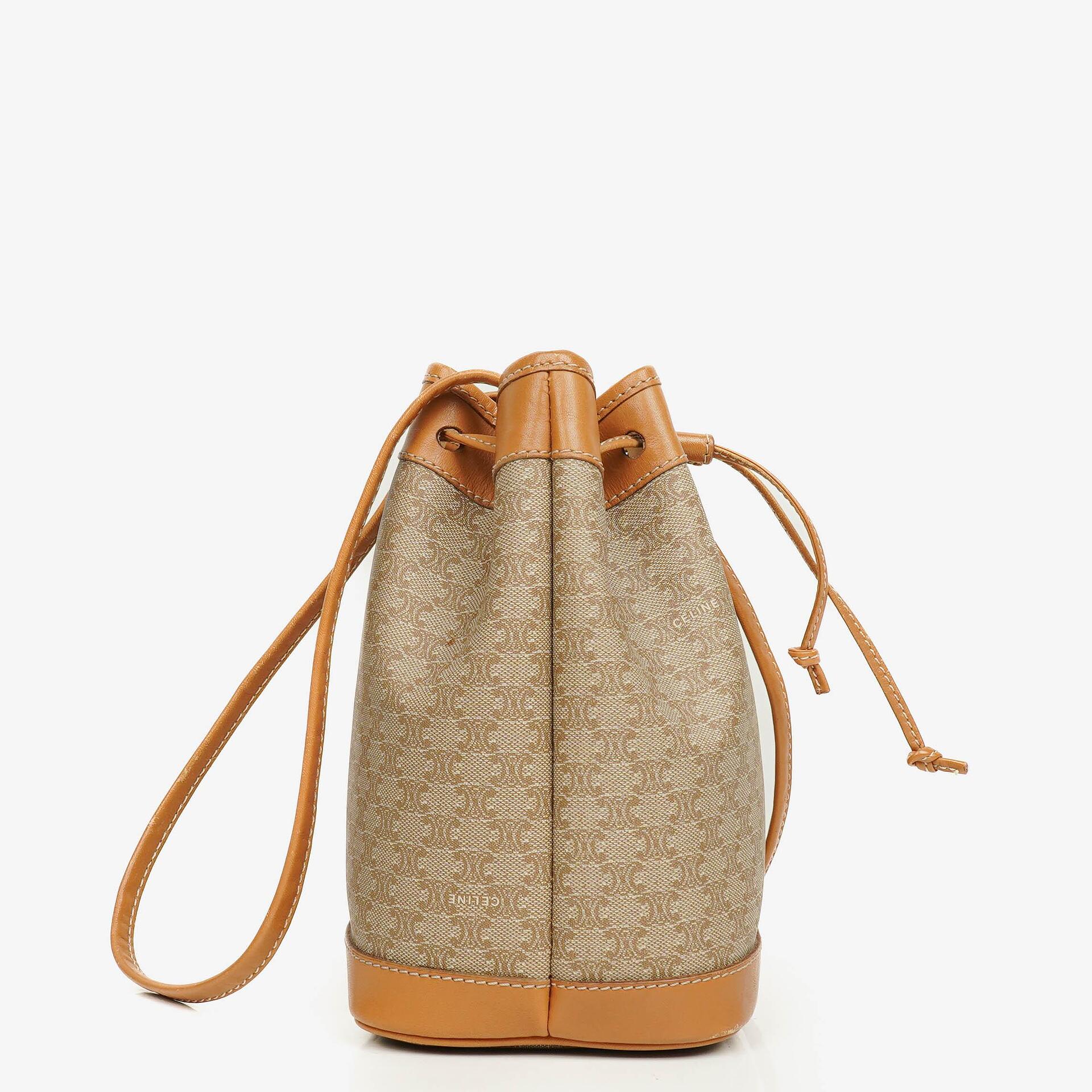 Celine Vintage Macadam Triomphe Beige Drawstring Bucket Bag