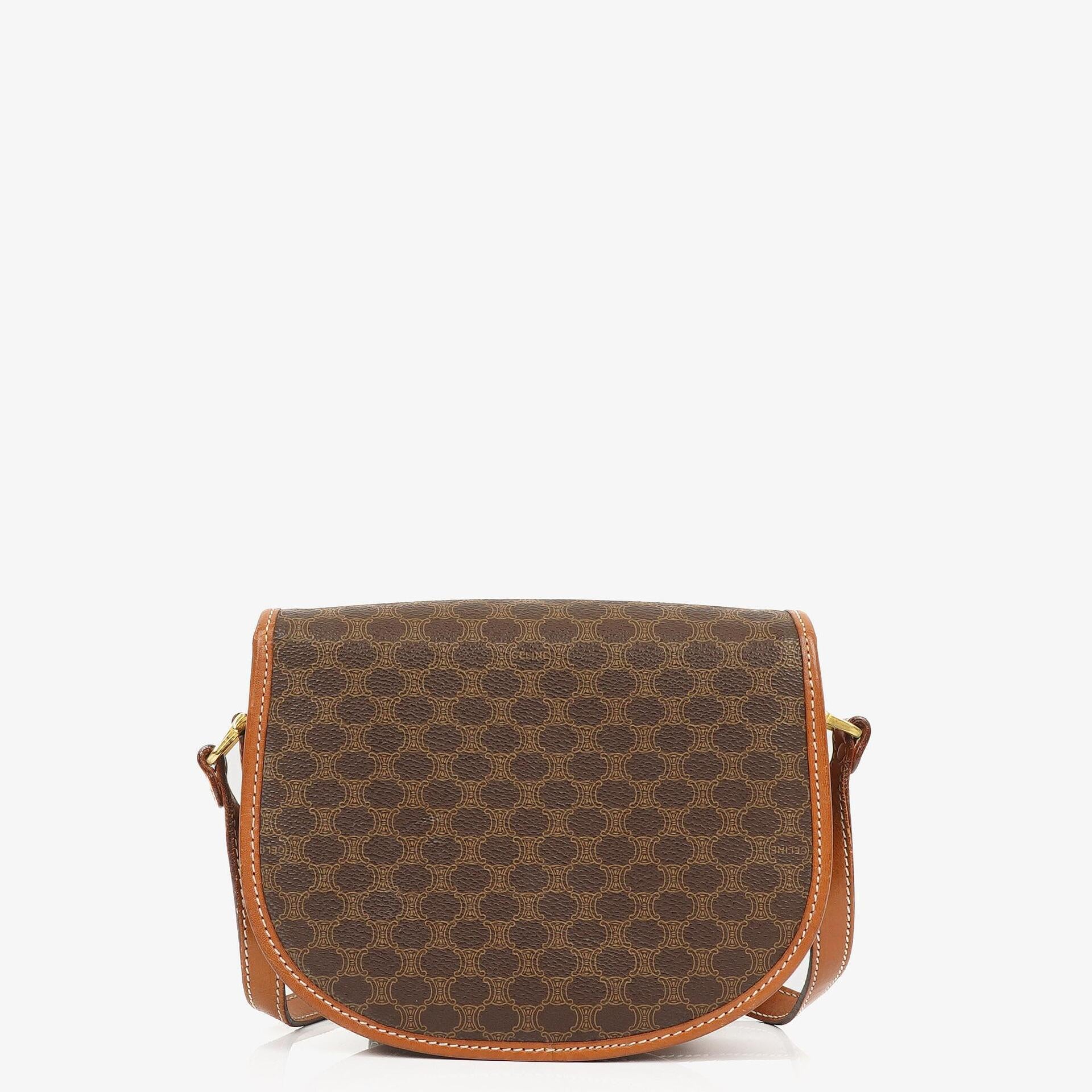 Celine Vintage Macadam Triomphe Brown Crossbody Bag