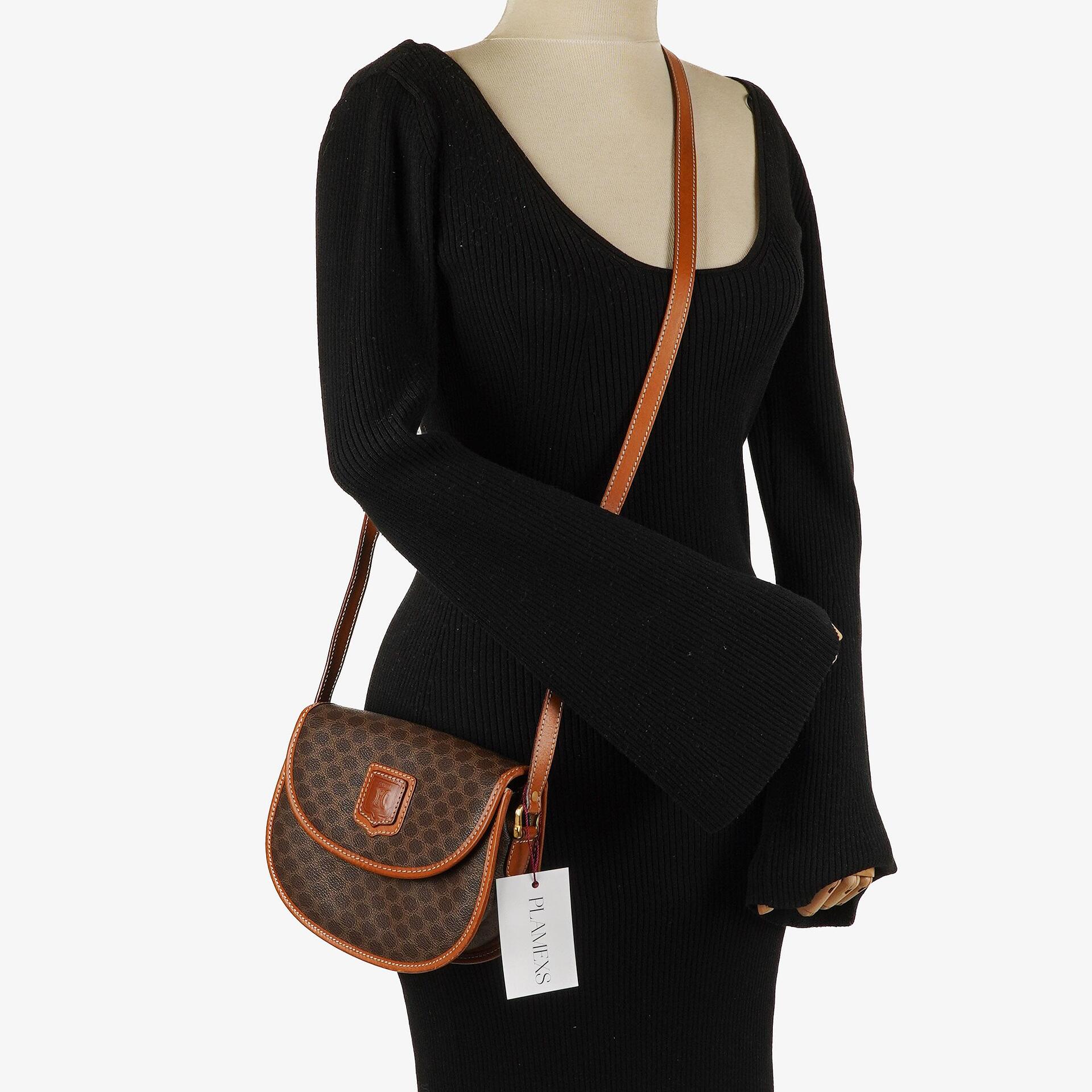 Celine Vintage Macadam Triomphe Brown Crossbody Bag