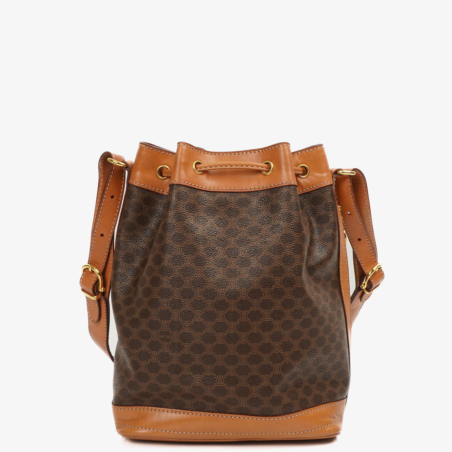 Celine Vintage Macadam Triomphe Brown Drawstring Bucket Bag