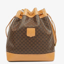 Celine Vintage Macadam Triomphe Brown Drawstring Bucket Bag