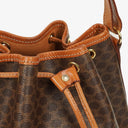 Celine Vintage Macadam Triomphe Brown Drawstring Bucket Bag