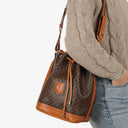 Celine Vintage Macadam Triomphe Brown Drawstring Bucket Bag