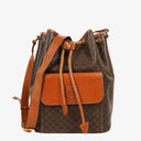 Celine Vintage Macadam Triomphe Brown Drawstring Bucket Bag