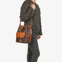 Celine Vintage Macadam Triomphe Brown Drawstring Bucket Bag
