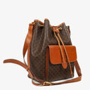 Celine Vintage Macadam Triomphe Brown Drawstring Bucket Bag