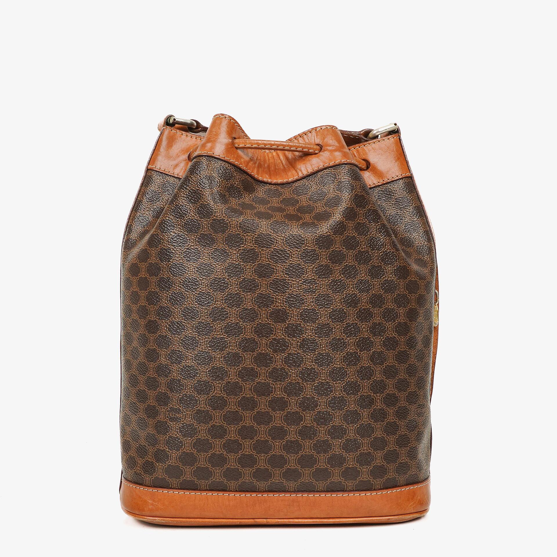 Celine Vintage Macadam Triomphe Brown Drawstring Bucket Bag