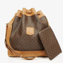 Celine Vintage Macadam Triomphe Brown Drawstring Bucket Bag