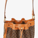 Celine Vintage Macadam Triomphe Brown Drawstring Bucket Bag
