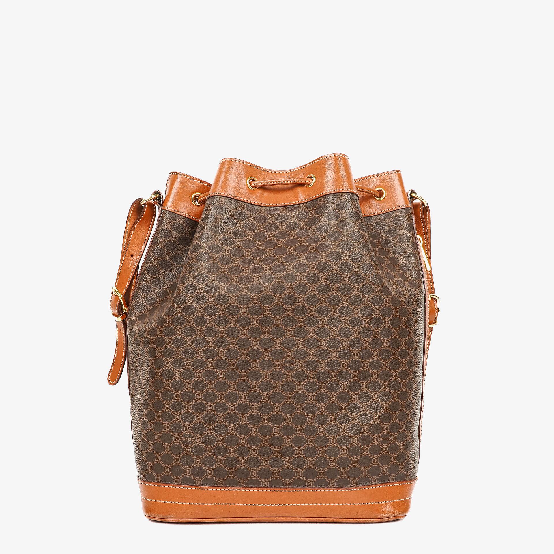Celine Vintage Macadam Triomphe Brown Drawstring Bucket Bag