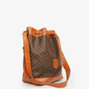 Celine Vintage Macadam Triomphe Brown Drawstring Bucket Bag