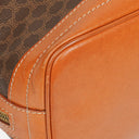 Celine Vintage Macadam Triomphe Brown Drawstring Bucket Bag