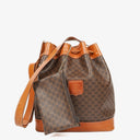 Celine Vintage Macadam Triomphe Brown Drawstring Bucket Bag
