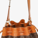 Celine Vintage Macadam Triomphe Brown Drawstring Bucket Bag