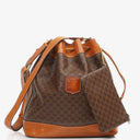 Celine Vintage Macadam Triomphe Brown Drawstring Bucket Bag With Pouch