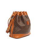 Celine Vintage Macadam Triomphe Brown Drawstring Bucket Bag With Pouch