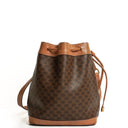 Celine Vintage Macadam Triomphe Brown Drawstring Small Bucket Bag