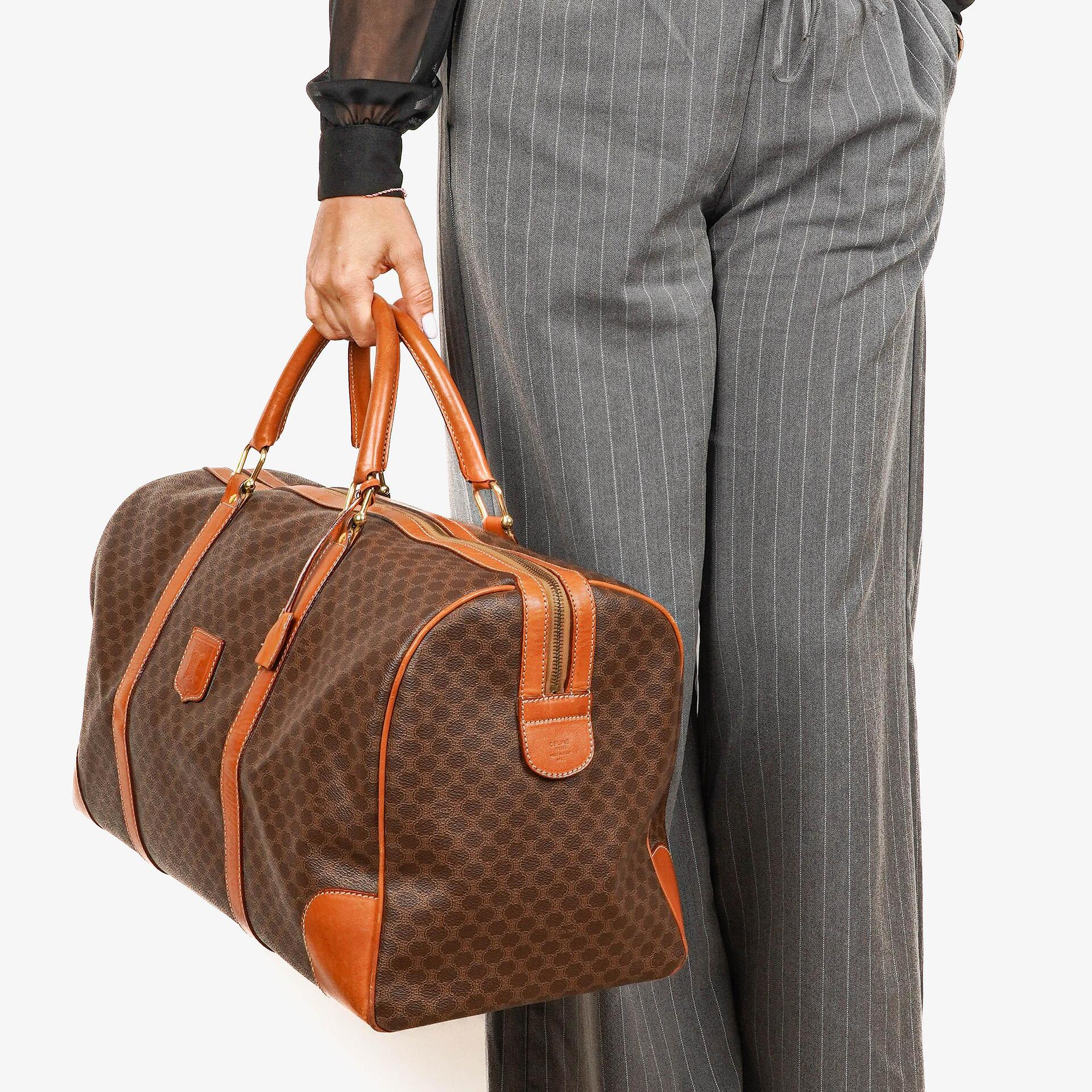 Celine Vintage Macadam Triomphe Brown Travel Bag